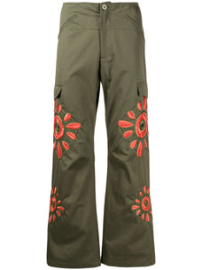 BLUEMARBLE CARGO PANTS KHAKI WITH FLOWERS EMBROIDERIES