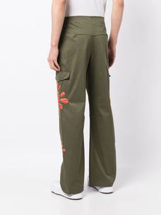 BLUEMARBLE CARGO PANTS KHAKI WITH FLOWERS EMBROIDERIES PA43