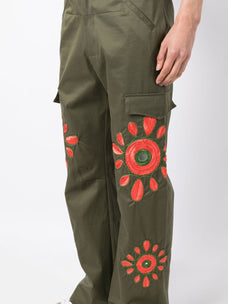 BLUEMARBLE CARGO PANTS KHAKI WITH FLOWERS EMBROIDERIES